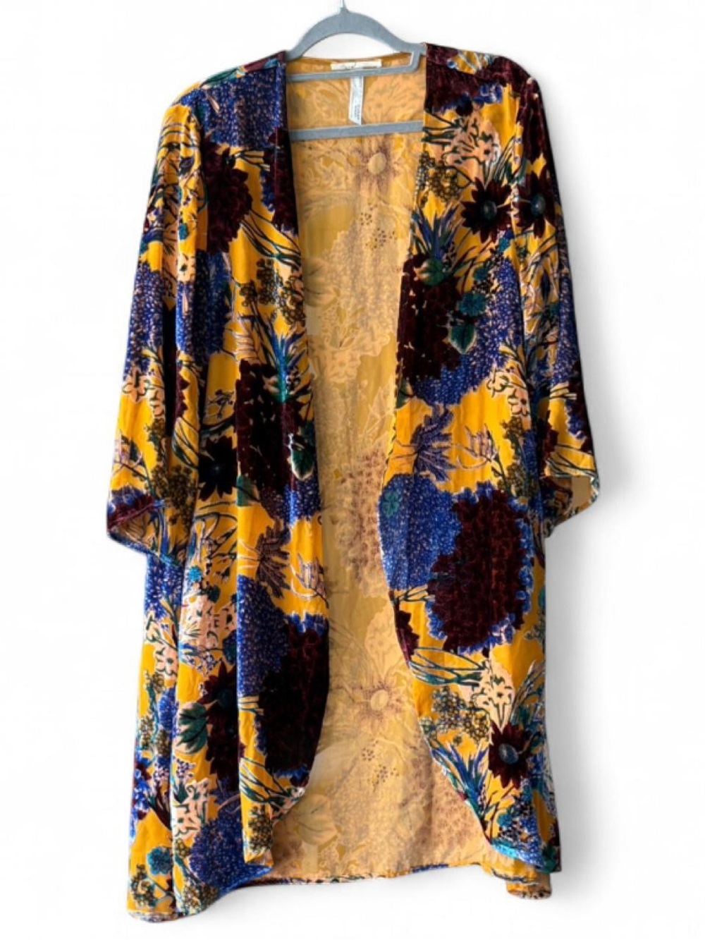 Anthropology Floreat Velvet Yellow, Blue, Burgundy Kimono Cardigan Size O/S